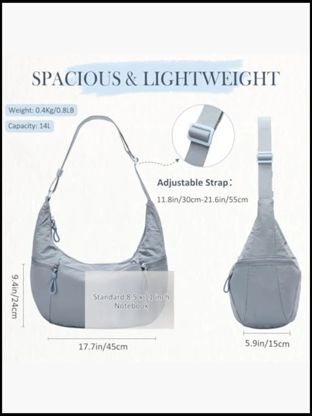Lightweight Nylon Crescent Crossbody Bag Hobo Shoulder Purse Travel Work Gym